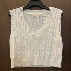 Altar'd State White Cable Knit V-Neck Sweater